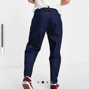 ASOS design relaxed tapered pleated jeans, dark blue, 30x32